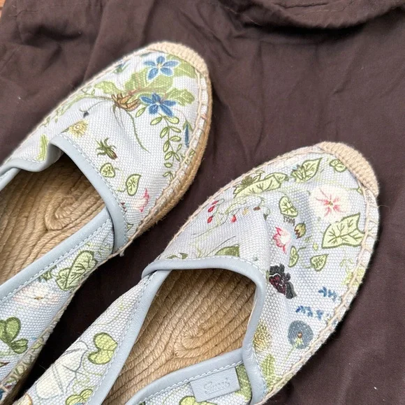 Gucci Floral Embroidered Espadrilles - Light Blue 36.5 - Picture 9 of 13